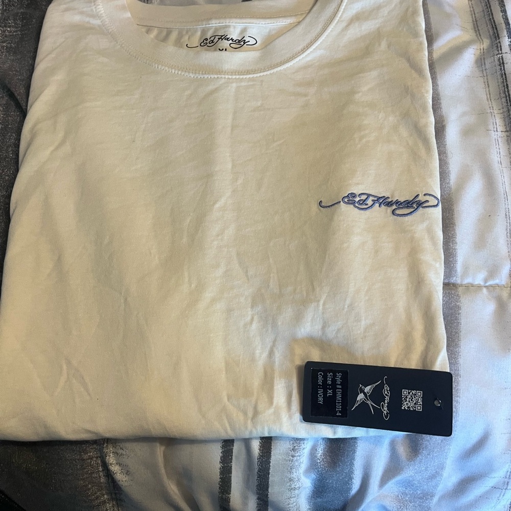 Ed Hardy White Tee with Blue Logo